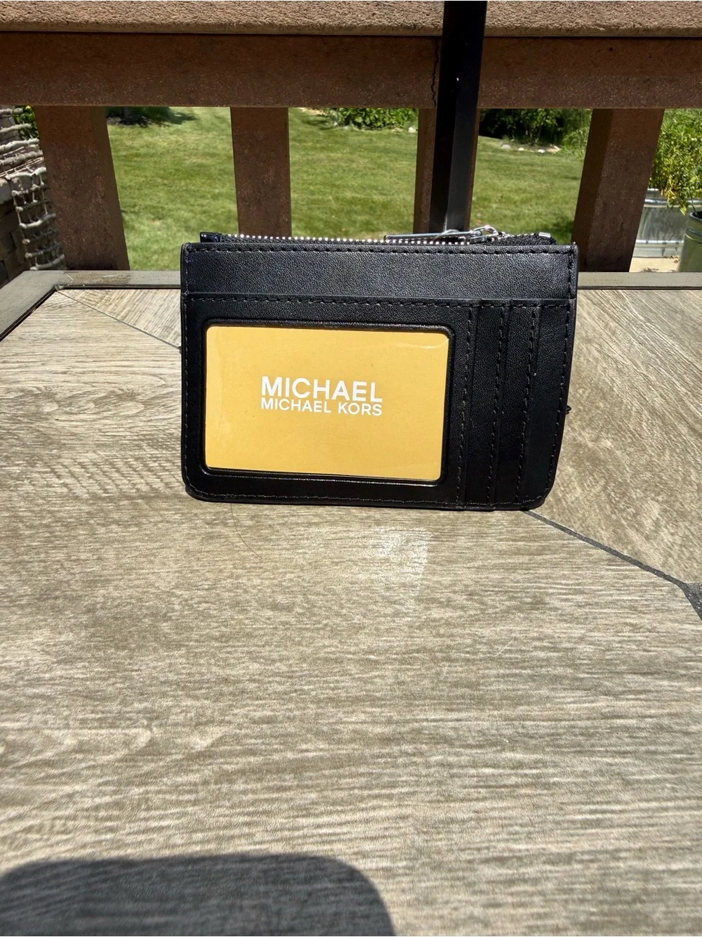 Michael Kors Black Patent Leather Zip Card Case Wallet